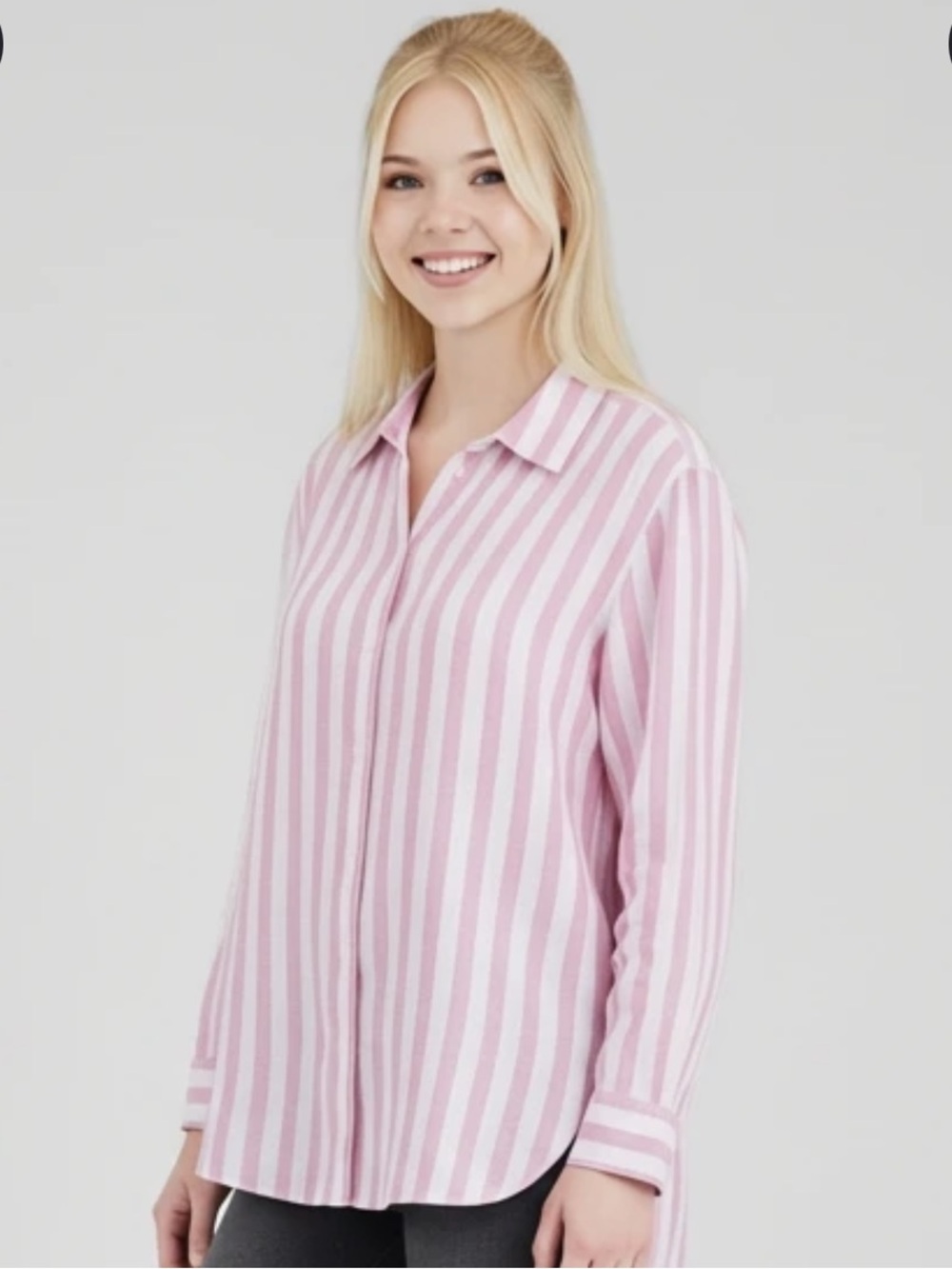 Lola River Pink & White Striped Button-Down Blouse Size X-Small